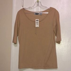 Minimalist sweater Basic Beige Cream Tan Mid Sleeve Stretch new